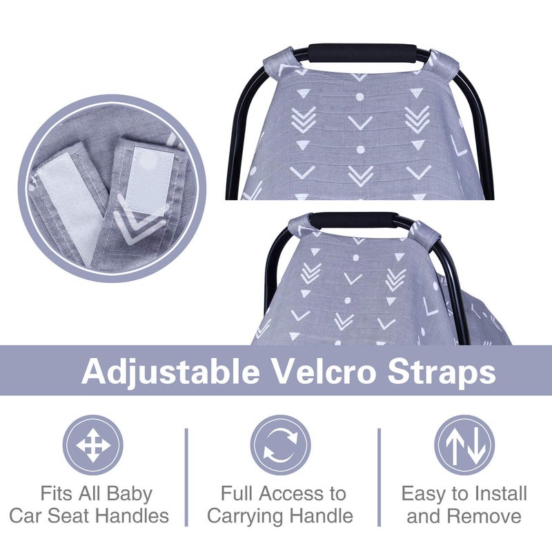 Metplus Muslin Baby Car Seat Canopy, Metplus Infant Carseat Cover - Extra Wide Universal Fit, Lightweight Breathable Soft for Babies Girls Shower Gift (Arrow) - Image 2